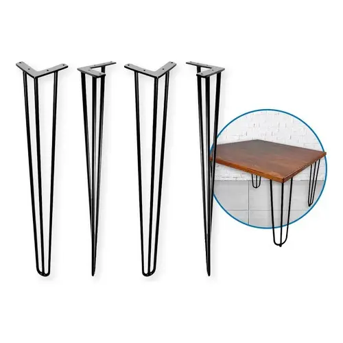 Pé Para Mesa Aparador Buffet Modelo Hairpin 80cm 7mm Antiferrugem em Aço Preto Kit 4un