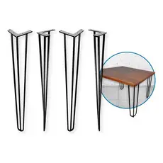 Pé Para Mesa Aparador Buffet Modelo Hairpin 80cm 7mm Antiferrugem em Aço Preto Kit 4un