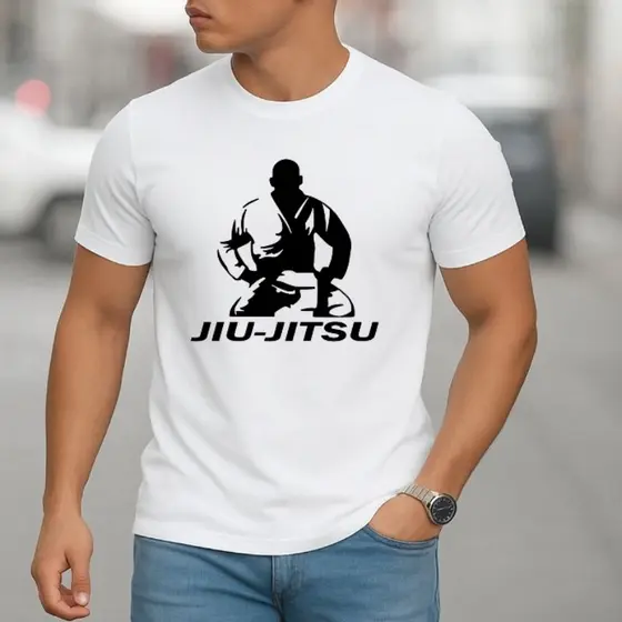 Camisa Masculina Algodão Jiu-Jitsu Estampa Lutador Arte Marcial Academia Camiseta Casual Esportiva