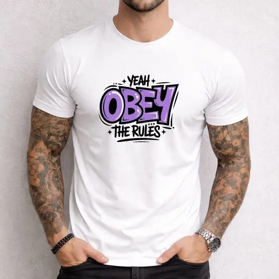Camiseta Masculina Obey The Rules Yeah Streetwear Moda Urbana Algodão Conforto Unissex Estilosa Frase Gringa