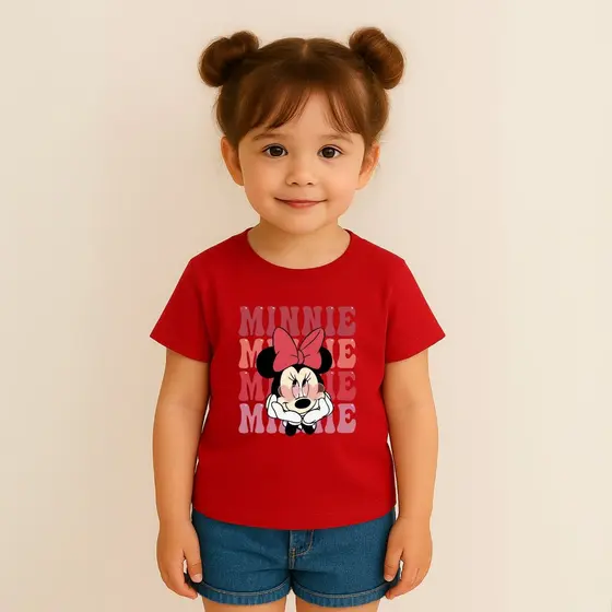 Camiseta Infantil Minnie Mouse Fofa Menina Cute Estampa Moderna Algodão Macio Roupa Disney