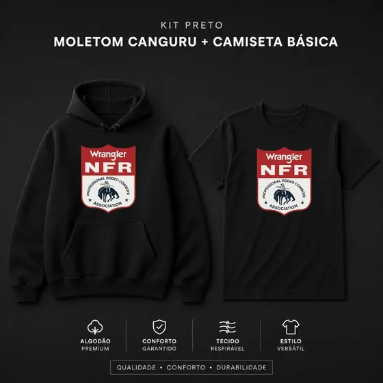 Kit Completo Moletom com Capuz + Camiseta Estilo Rodeio Western Conforto Premium