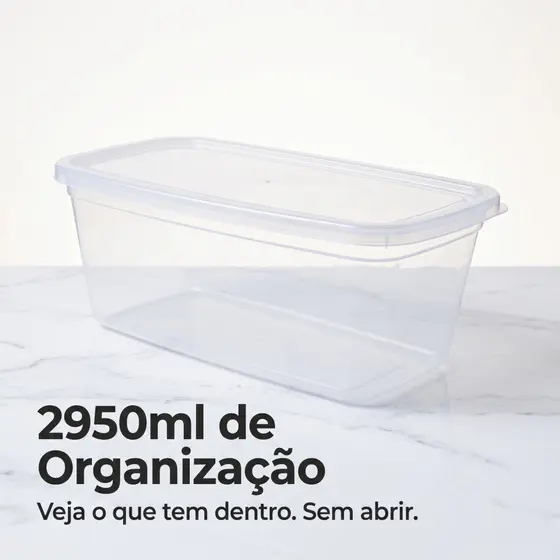 Kit 2 a 8 unid. Pote Retangular Transparente 2950ml Tampa Pressão Plástico Presídio