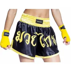Short Bermuda Muay Thai MMA Luta Treino Boxe Feminino Preto e Amarelo