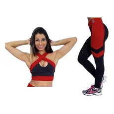 Conjunto Academia Legging Levanta Bumbum + Top Cruzado Fem, vermelho