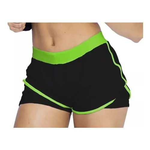 Short Corrida Feminino Academia Fitness Treino Short Duplo PRETO E VERDE