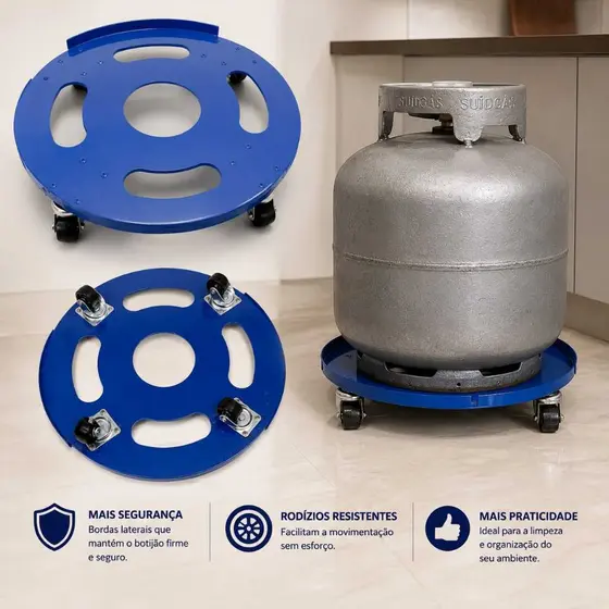 Suporte para Botijão de gás com rodízios giratórios Aço Carbono Super Reforçado