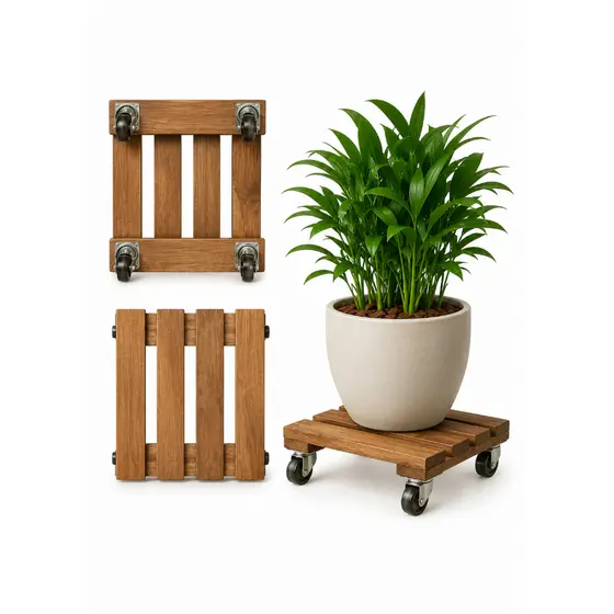 Suporte Para Vasos20 x 20 cm Madeira Com Rodízios Base Móvel Para Plantas Suporta Ate 60 Kg