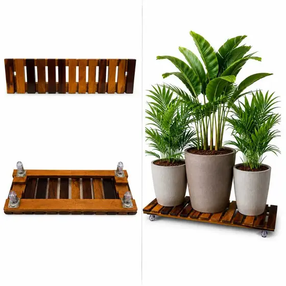 Suporte para Floreira 80 x 20 cm com Rodízios Giratórios Silicone Madeira Maciça de Tacos Assoalho