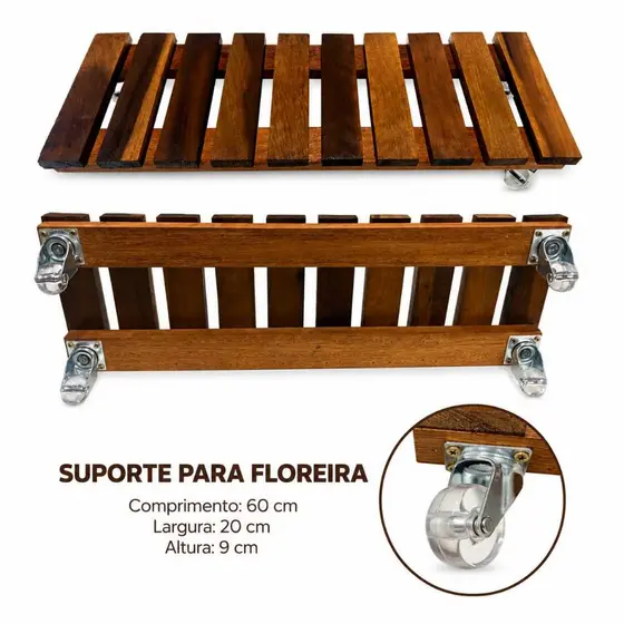 Suporte Floreira 60x20 Jardineira Vaso Grande com Rodízios Silicone Gel
