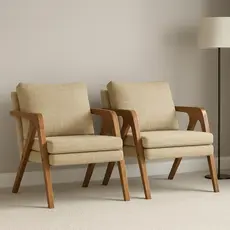 Kit 2 Poltronas Mona Linho Estofada Decorativa Luxo Pés De Madeira Maciça Sala Estar Recepção - AV