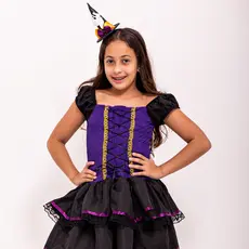 Fantasia Bruxinha Vestido Chapéu Tiara Halloween Festa Bruxas
