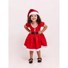 Fantasia Natal Vestido Tactel Infantil Gorro Cinto Menina