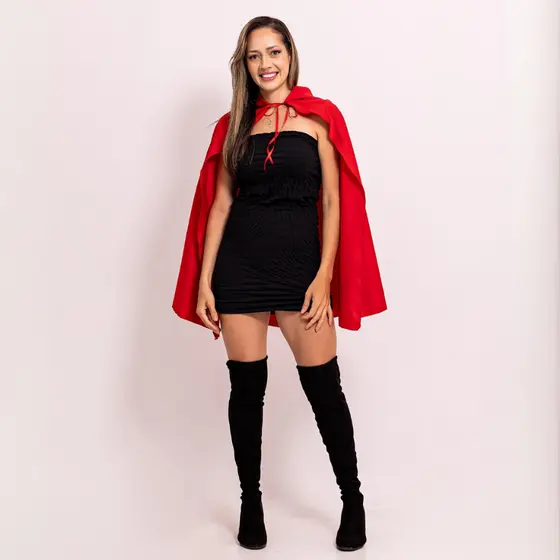Fantasia Capa Vampiro Curta Infantil Vampiro C/ Capuz Menina Luxo Halloween