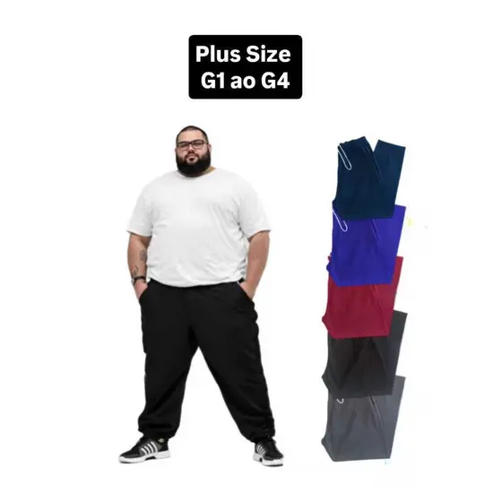 Kit 2 Calças Chimpa PLUS SIZE G1 ao G4, flanelada com zíper nos bolsos.