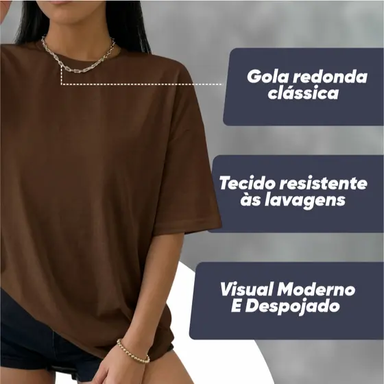 Camiseta Feminina Oversized 100% Algodão Penteado Ombro Caído Confortável Moderna