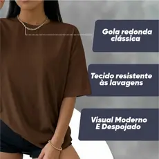 Camiseta Feminina Oversized 100% Algodão Penteado Ombro Caído Confortável Moderna