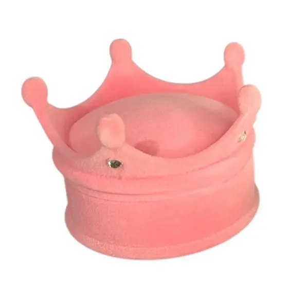 Embalagem Caixinha de Coroa Rei ou Rainha com Strass Rosa de Veludo Porta Joias