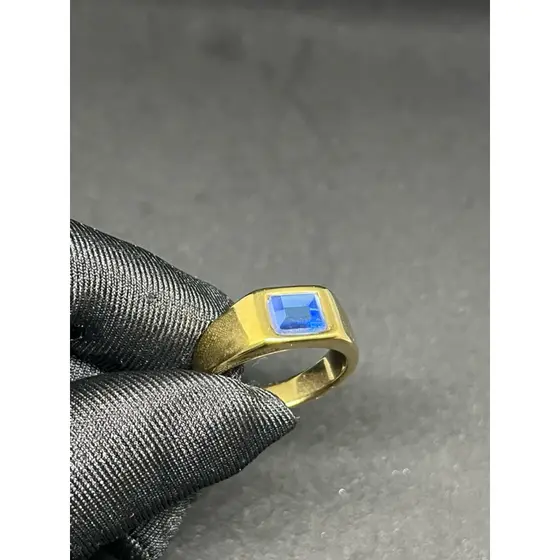 Anel,Dedeira de Aço Inox DOURADO Formatura Masculino Pedra Quadrada