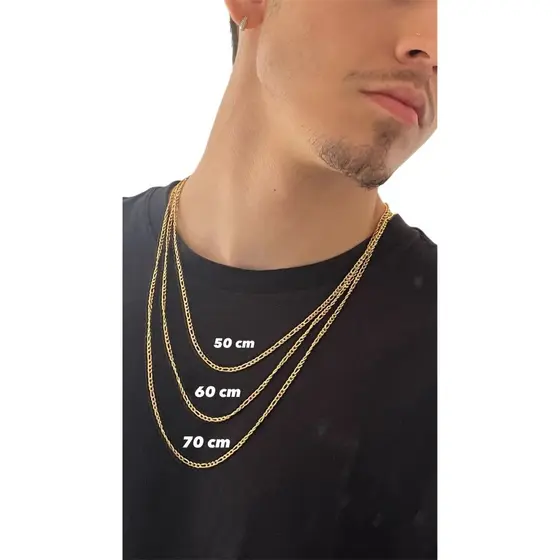 Corrente Masculina 3x1 1mm em Aço Inox Dourado Em Diferentes Tamanhos