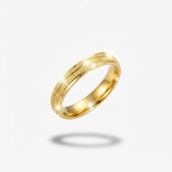 Unidade Aliança de Casamento Aço Inox DOURADO 2 Frisos Diamantada jatiada 4mm