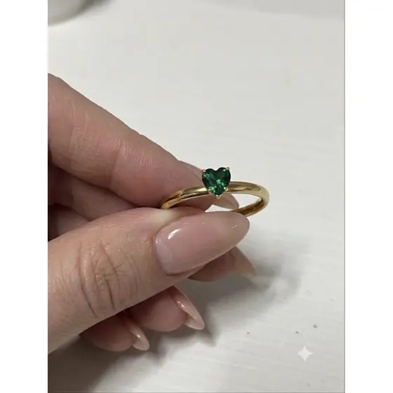 Anel De Aço Inox DOURADO Solitário  Coração Pedra Colorida 4mm Casamento ou Noivado