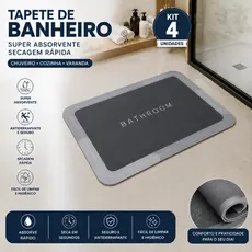 Kit Com 4 Tapetes De banheiro  Em Microfibra Antiderrapante De Secagem Rápida
