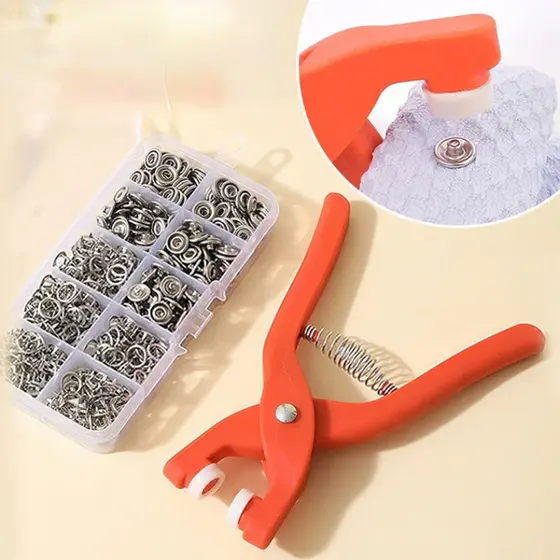 Alicate Aplicador com 160 Botões de Pressão de Metal, Kit Completo para Roupas