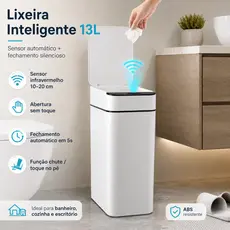 Lixeira Automática Inteligente 13L com Sensor Infravermelho Sem Toque Banheiro Cozinha Escritório
