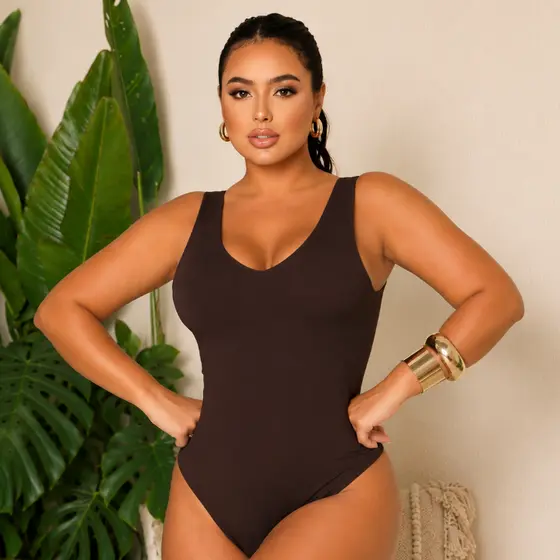 Body Feminino Regata Decote V Forro Duplo com Fecho em Suplex Premium