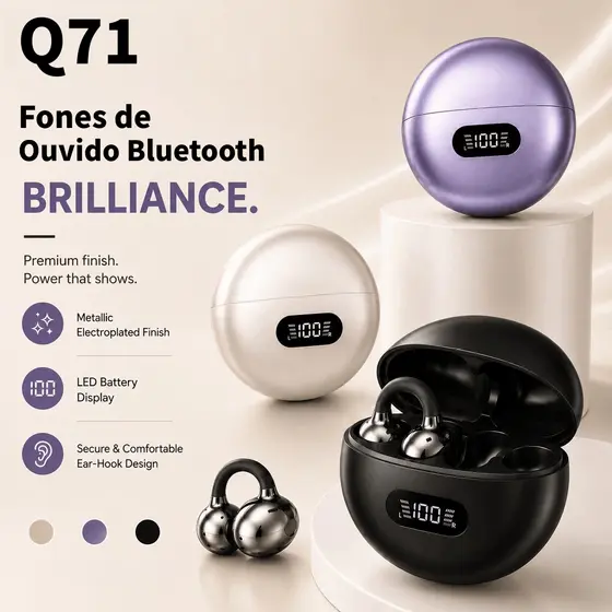 Q71 Fones de Ouvido Bluetooth Sem Fio - Gamer e Esportivo, Compatível com Android/iOS