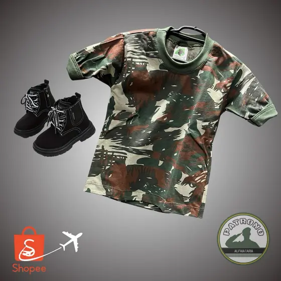Camiseta Camuflada Exercito infantil Algodão