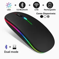 Mouse Sem Fio com Bluetooth Recarregável Wireless Led Rgb Ergonômico TECNO