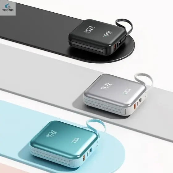 Mini power bank portátil 20.000 mAh com IOS e cabo Tipo C TECNO