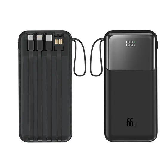 Carregador portátil Power Bank 20000mah 66W Carregamento super rápido com Visor Digital 4 cabos