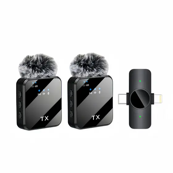 Microfone Lapela Duplo Sem Fio Para iPhone/Android 2em1 Profissional Magnético Redução de Ruído