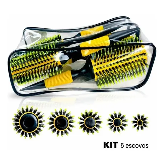 Kit 2/3/5 pc Escova De Cabelo Térmica Cerdas De Javali Mista Madeira