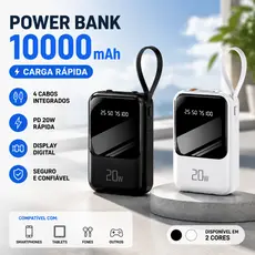 Carregador Power Bank 10000mah Portátil Display Digital 22W Carregamento Super Rápido Com 4 Cabos