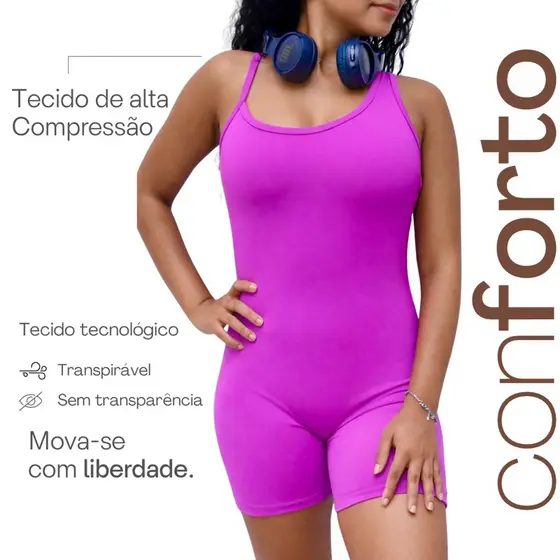 Macaquinho Fitness Feminino Curto Suplex Premium Compressão Academia