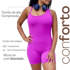 Macaquinho Fitness Feminino Curto Suplex Premium Compressão Academia