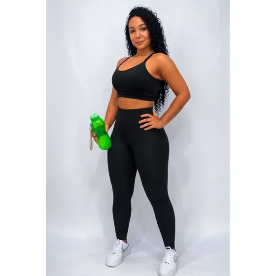 Conjunto Top e Calça Legging Feminina Fitness Academia Tecido de Alta Compressão