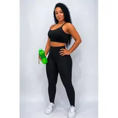 Conjunto Top e Calça Legging Feminina Fitness Academia Tecido de Alta Compressão