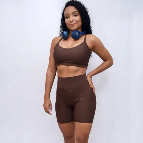 Conjunto Fitness Feminino Shorts Cintura Alta Compressão Academia