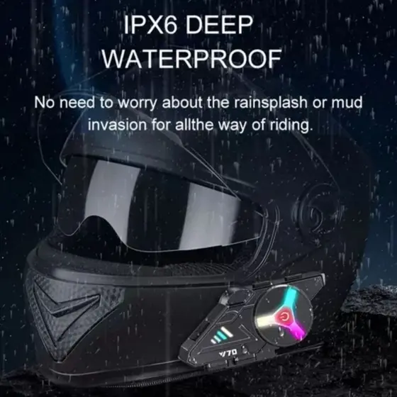 Fone Bluetooth Y70 para Capacete com RGB Microfone Duplo Música Chamadas e Rádio FM