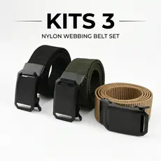 Kit 3 Cintos Táticos de Nylon 115cm Masculino Ajustável com Fivela Forte Preto Verde Cáqui