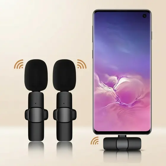 Conjunto de 2 microfones de lapela de transmissão Microfone sem fio TIPO C Apenas