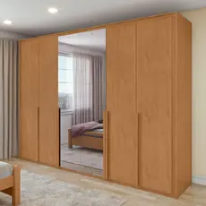 Guarda Roupa Casal 100% MDF 6 Portas Easy Space Com Espelho Amendoa Clean -Lopas