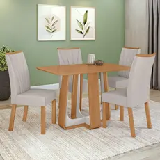 Conjunto Sala de Jantar Mesa Easy Pop 120x80cm Tampo MDF com 4 Cadeiras Confort Linho Cinza Amên/Off