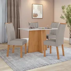 Conjunto Sala de Jantar Mesa Celebrare 120x80 Tampo Vidro/MDF com 4 Cad Apogeu Veludo Amendoa/off