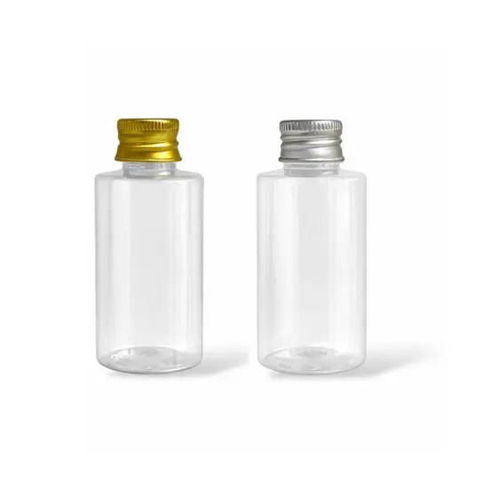 Kit 30 Frascos Pet Cilíndrico 60ml Cristal com Tampa de Alumínio